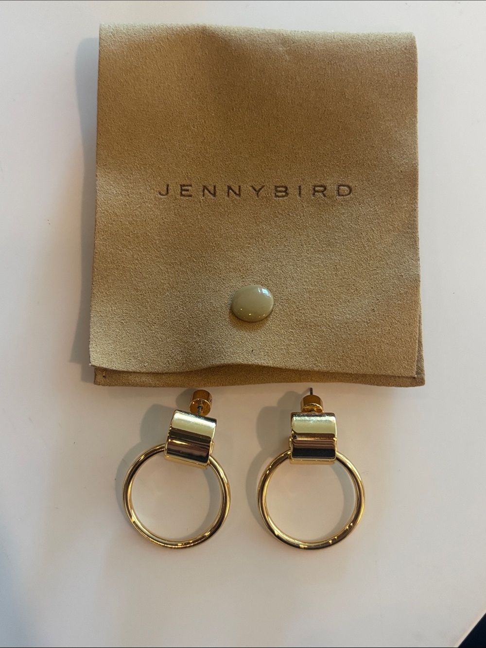 Jenny Bird Gold Hoop Drop Earrings with Rectangular Top